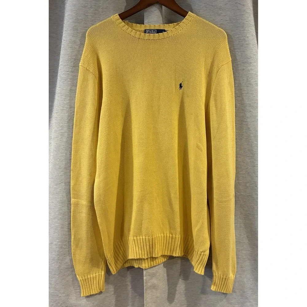 Polo Ralph‎ Lauren Sweater Men's XL Yellow Waffle Knit Pullover Vintage